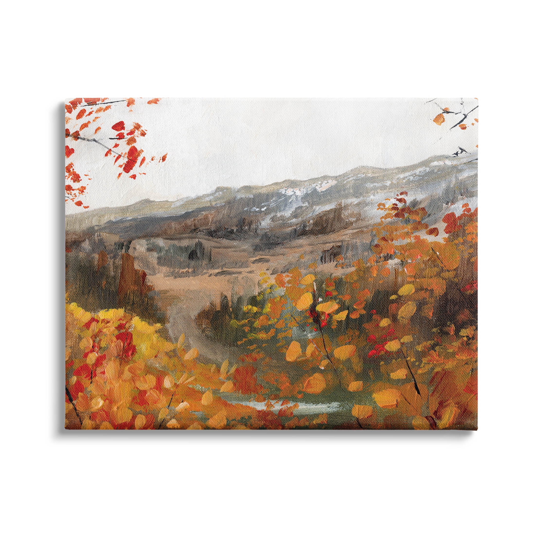 Autumn Foliage Mountain Scene Landscape Painting Gallery Wrapped Canvas Print Wall Art