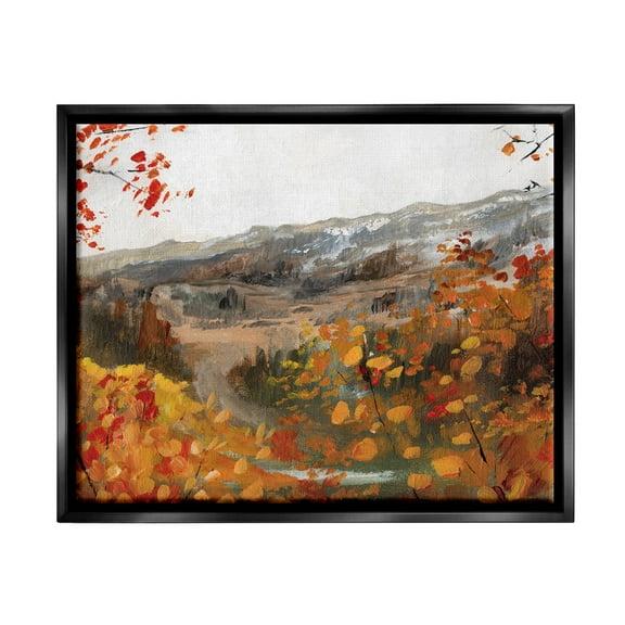 Autumn Foliage Mountain Scene Landscape Painting Jet Black Framed Art Print Wall Art