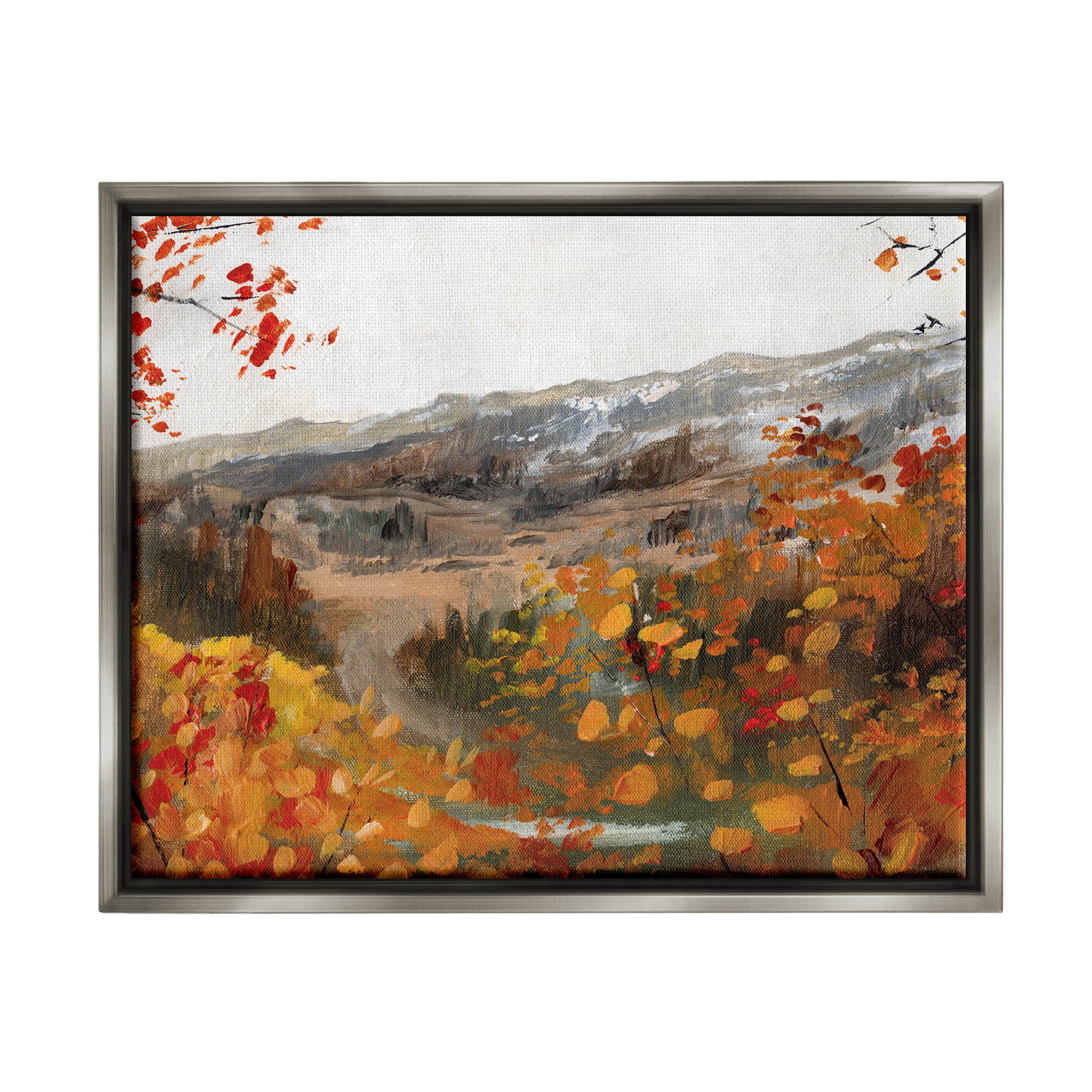 Autumn Foliage Mountain Scene Landscape Painting Luster Gray Framed Art Print Wall Art