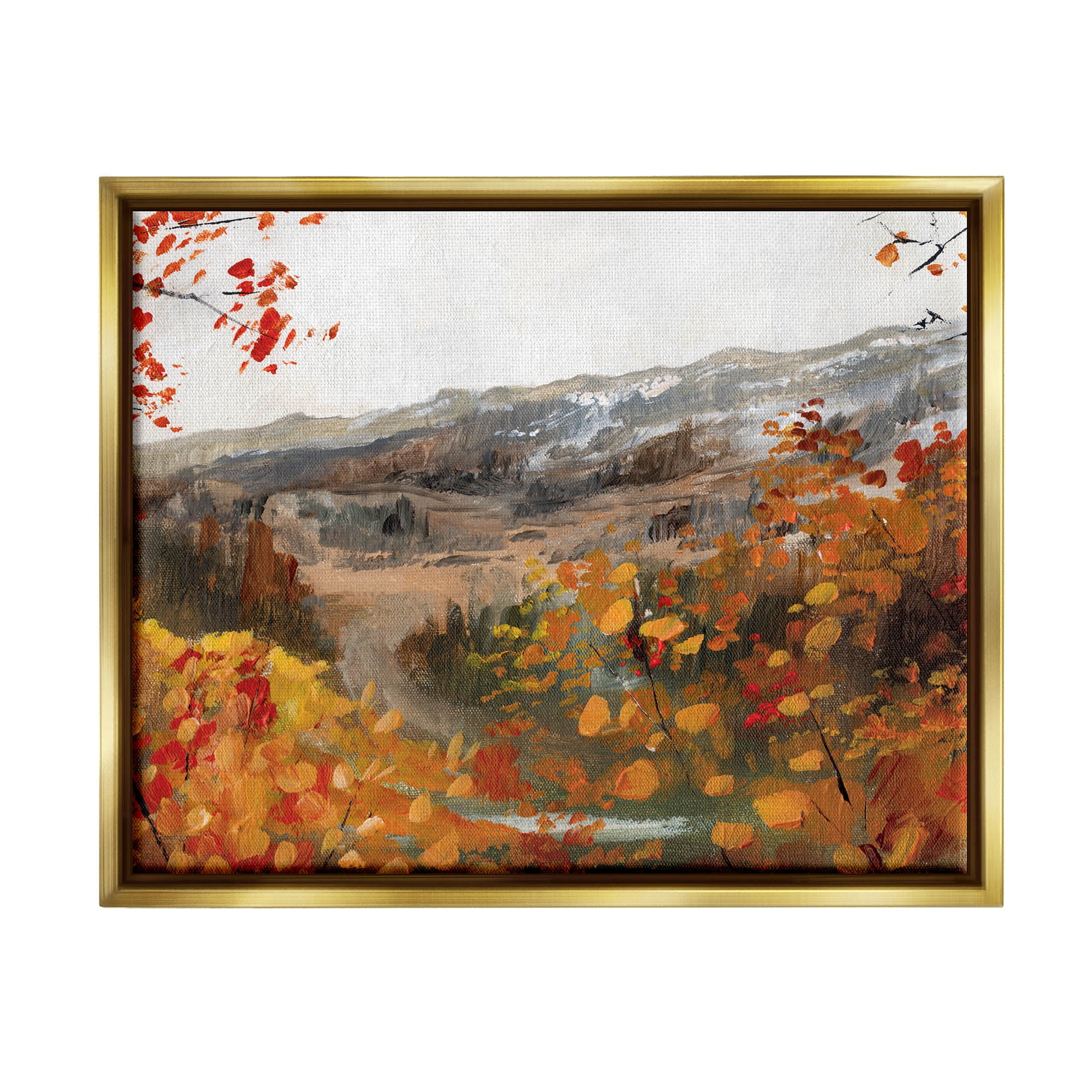 Autumn Foliage Mountain Scene Landscape Painting Metallic Gold Framed Art Print Wall Art