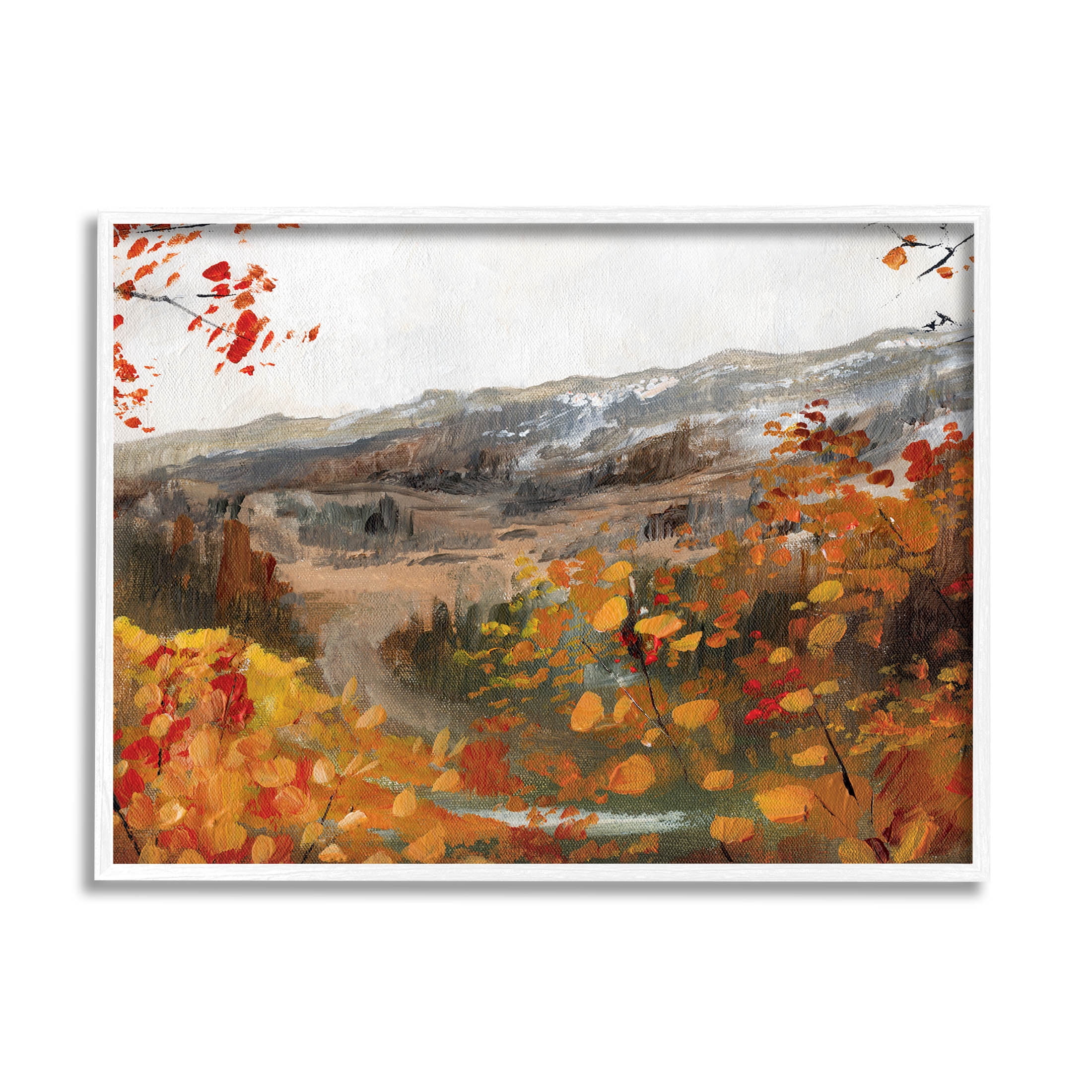 Autumn Foliage Mountain Scene Landscape Painting White Framed Art Print Wall Art
