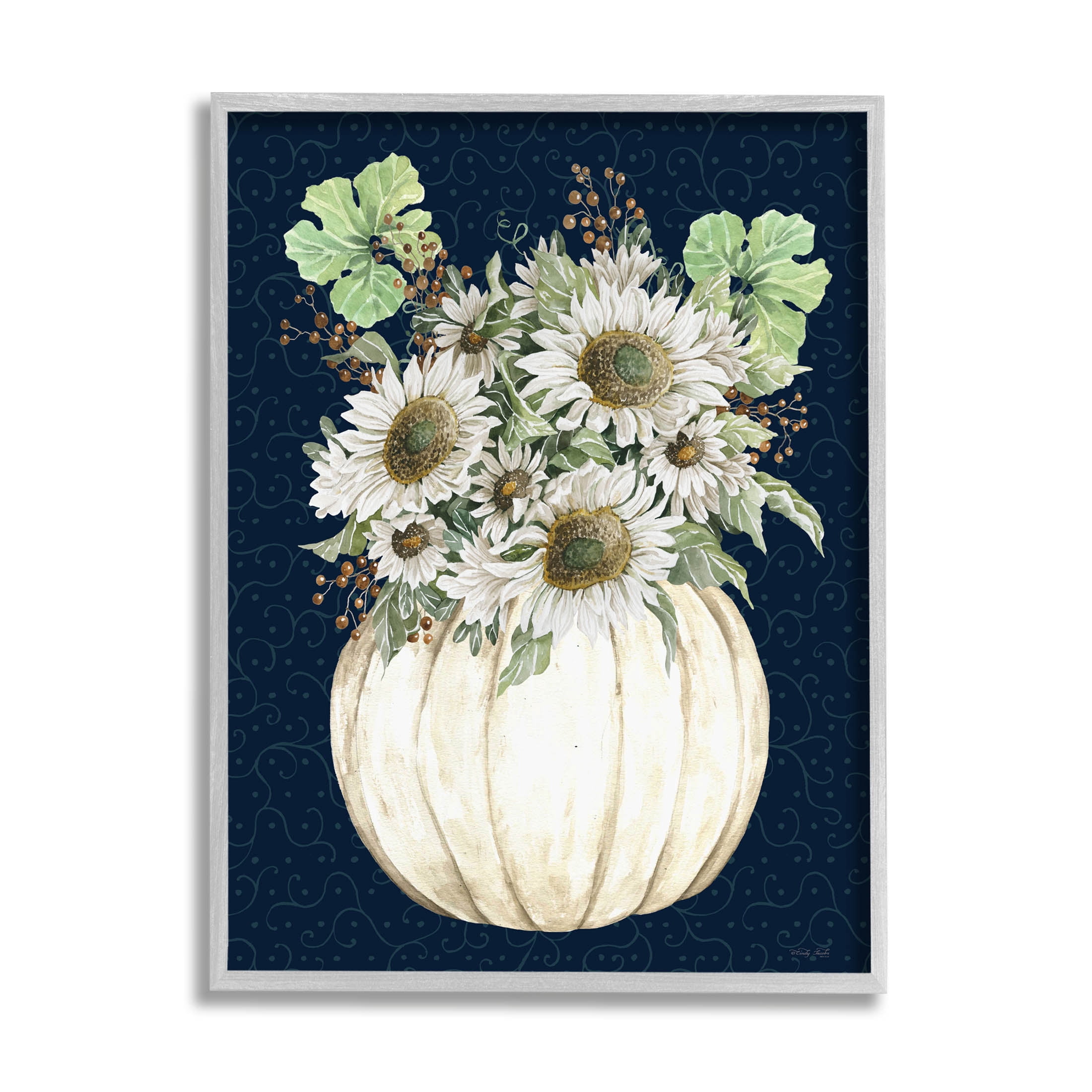 Autumn Foliage Pumpkin Bouquet Botanical & Floral Graphic Art Gray Framed Art Print Wall Art
