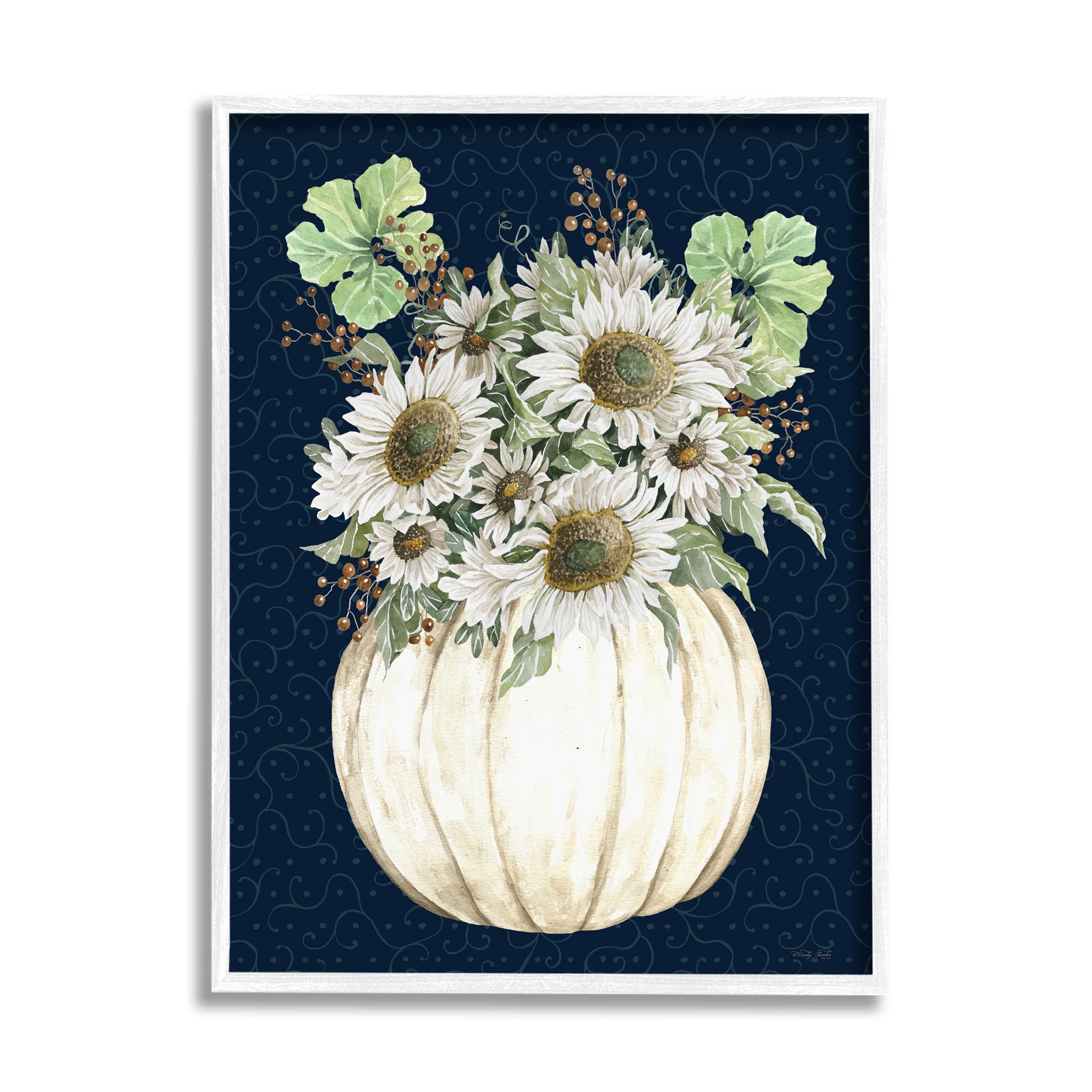Autumn Foliage Pumpkin Bouquet Botanical & Floral Graphic Art White Framed Art Print Wall Art