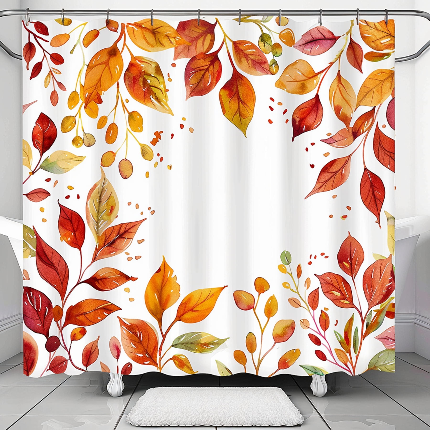 Autumn Foliage Watercolor Bathroom Set Vibrant Nature Print Shower