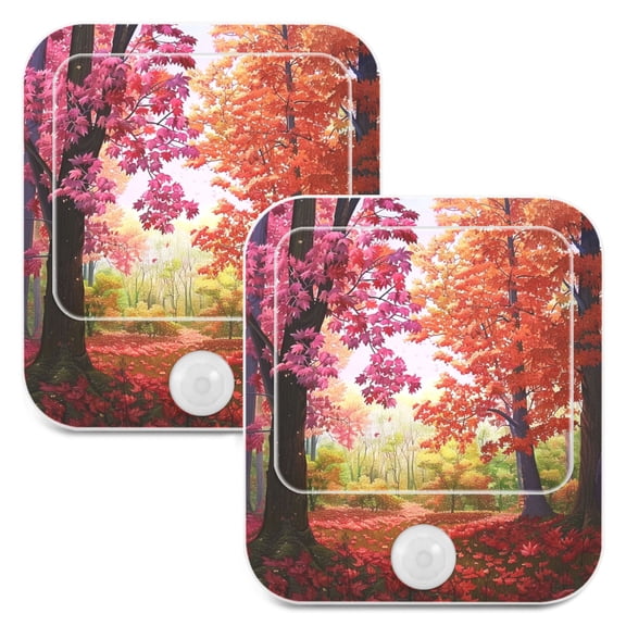 Autumn Forest 2 Pack LED Motion Sensor Night Light Plug into Wall Auto Dusk to Dawn Adjustable Brightness for Kids Bedroom Hallway Nursery Room