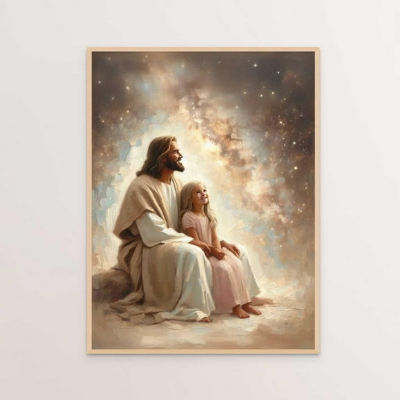 Magic In The Sky, Christ And Girl Art, Christ Shepherd Art, Lds Bible Verse Wall Art, Christ And Children Painting Wall Art, Modern Wall Decor, 8x12 UNFRAMED