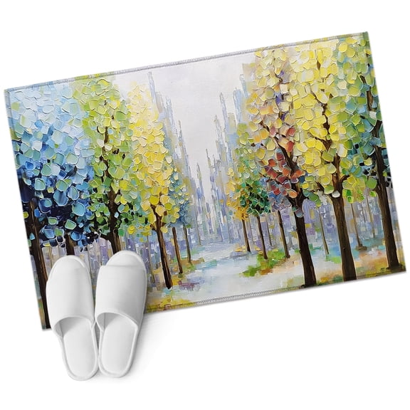 Autumn Forest Bathroom Rug Washable 2x3 Entryway Rug Non Slip Birch Trees Oil Painting Art Front Door Mat Low Pile Indoor Doormat Throw Floor Carpet for Kitchen Bedroom Entrance