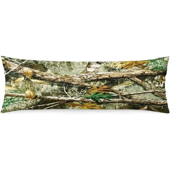 Autumn Forest Body Pillow Cover Hunting Tree Branches and Brown Leaves Camouflage Camo Pattern Long Pillow Case Protector with Zipper Decorative Large Pillowcases for Couch,Bedroom,Home Gifts 20"x54"