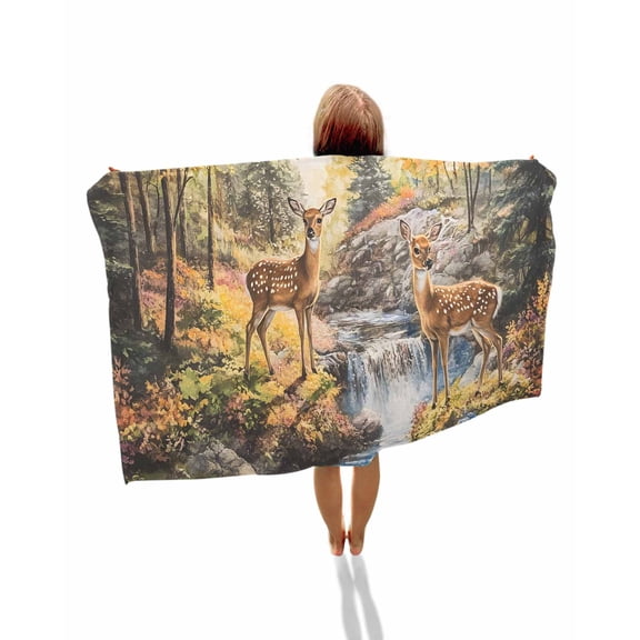 Autumn Forest Deer Beach Towels Oversized Super Absorbent, Elk River Mountain Lightweight Bath Towel Quick Dry Sets For Bathroom/Pool/Rv Camping/Beach Play/Gym Room/Picnic 23"x47"