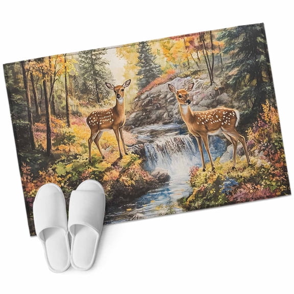 Autumn Forest Deer Entryway Rug 2x3 Area Rug Washable Indoor Doormat Small Bathroom Rugs Non-Slip Low Pile Accent Throw Rugs Elk River Mountain Floor Carpet for Kitchen Bedroom Entrance