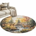 thumbnail image 1 of Autumn Forest Deer Large Area Rugs for Bedroom Living Room, Soft Non Slip Carpet Bedside Rug, Elk River Mountain Round Floor Cover Kitchen Accent Rug 4' for Dining Room/Office, 1 of 9
