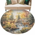 thumbnail image 1 of Autumn Forest Deer Large Area Rugs for Bedroom Living Room, Soft Non Slip Carpet Bedside Rug, Elk River Mountain Round Floor Cover Kitchen Accent Rug 6' for Dining Room/Office, 1 of 9