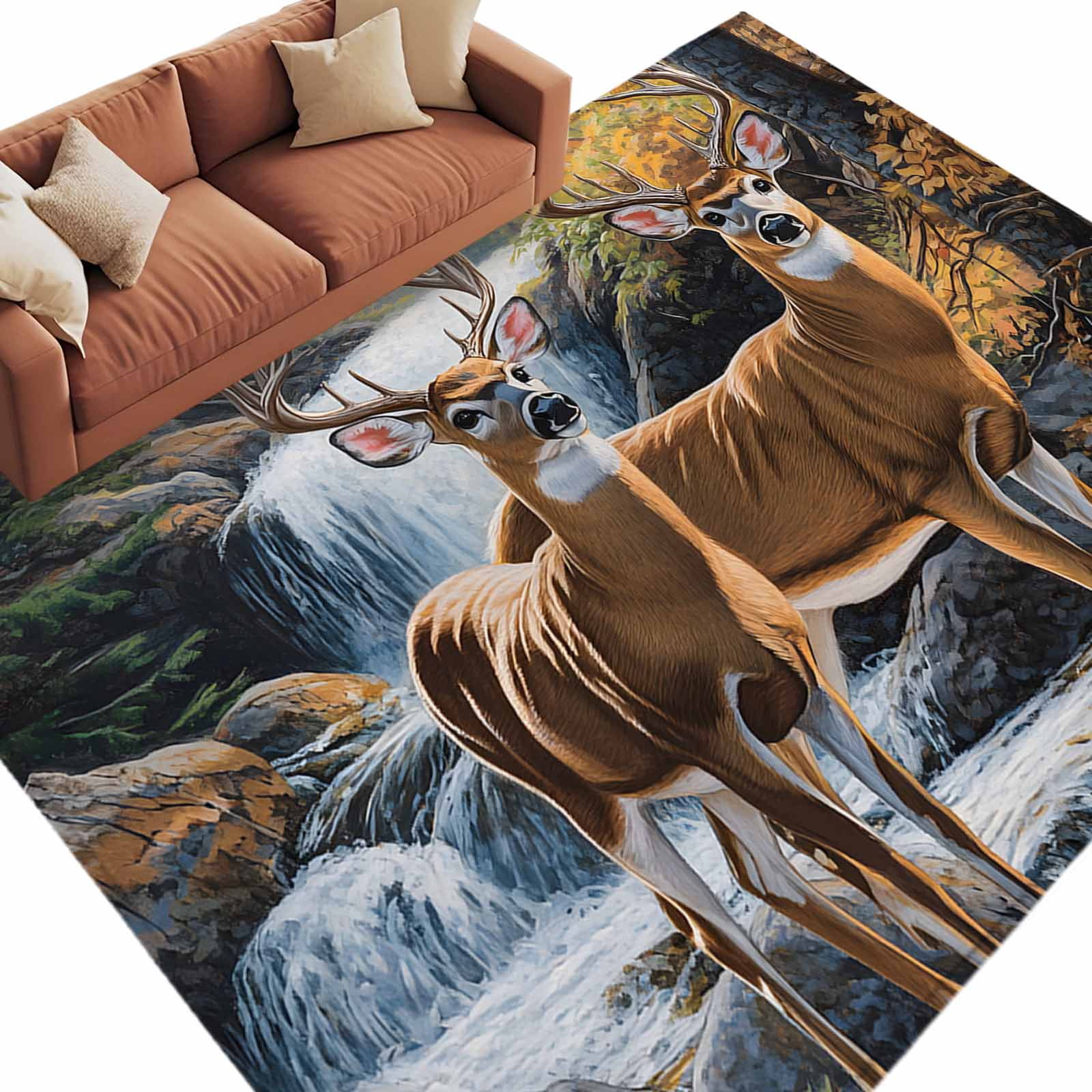 Autumn Forest Deer Large Area Rugs for Bedroom Living Room, Soft Non ...