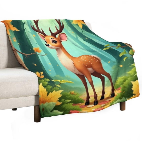 Autumn Forest Deer Scene Blanket Soft Cozy Flannel Blanket for man women