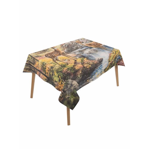 Autumn Forest Deer Table Cloth, Elk River Mountain Waterproof Tablecloth for Rectangle Tables, Reusable Washable Fabric Table Cover for Restaurant Kitchen Dining Tables 52"x70"