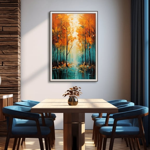 Autumn Forest Emerald Teal Orange Wall Decor Unframed Paper Print