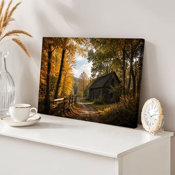 Autumn Forest Fall Farmhouse 12"x16" Wall Art Rustic Wooden Cabin Rural Woodland Canvas Wall Decor for Living Room Bedroom Modern Abstract Painting Prints Aesthetic Framed Artwork Home Decor