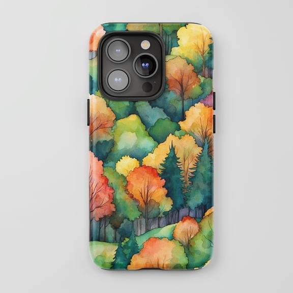 Autumn Forest For All iPhone Series Protective Phone Case Watercolor Nature Art Multicolor Green Yellow Orange