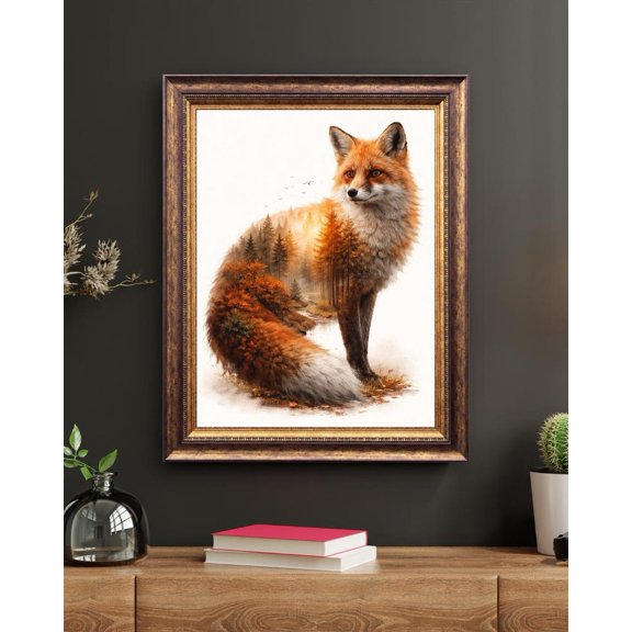 Autumn Forest Fox Double Exposure Wildlife Nature Poster Wall Art Decor 8x12 UNFRAMED