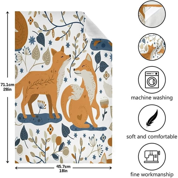 Autumn Forest Fox Kitchen Dish Towels Set of 6 Absorbent Hand Towels, Lint-Free 18"x28" Cute Branches Leaves Fast Drying Hanging Dishcloths for Cooking Baking Home Clean