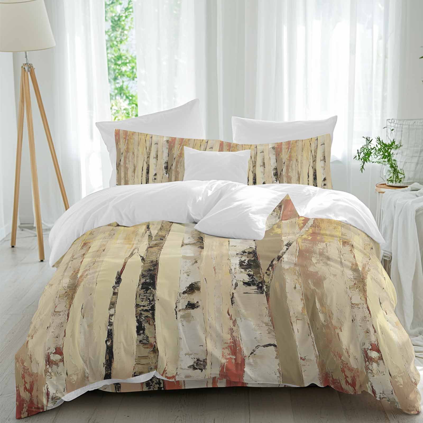 Autumn Forest Full Duvet Cover Set, Fall Watercolor Trees 4 Piece ...