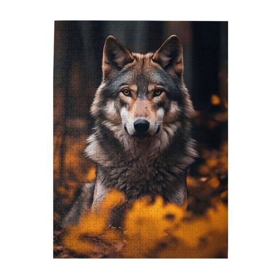 Autumn Forest Gray Wolf 1000-Piece Wooden Jigsaw Puzzle for Adults, Fun & Challenging Family Brain-Teaser, Perfect Home Decor & Gift