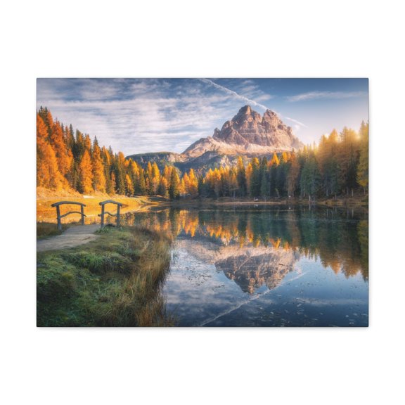 Autumn Forest Lake Orange Leave Tree Nature Wilderness Photography Canvas Wall Art for Home Decor Ready-to-Hang