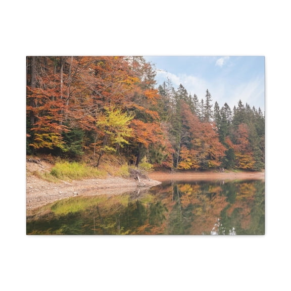 Autumn Forest Lake Orange Leave Tree Nature Wilderness Photography Canvas Wall Art for Home Decor Ready-to-Hang