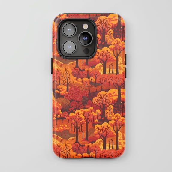 Autumn Forest Landscape For All iPhone Series Tough Phone Case Stylized Nature Orange