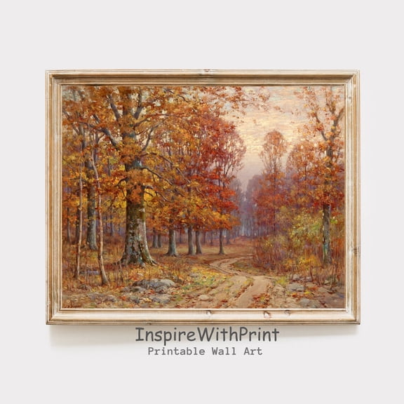 Autumn Forest Landscape Poster Vintage Fall Road , Printable Fall Scenery Art, Farmhouse Art Poster Fall Wall Decor, Wood Lane Print, Size 24x36 UNFFRAMED F03.1.6l393