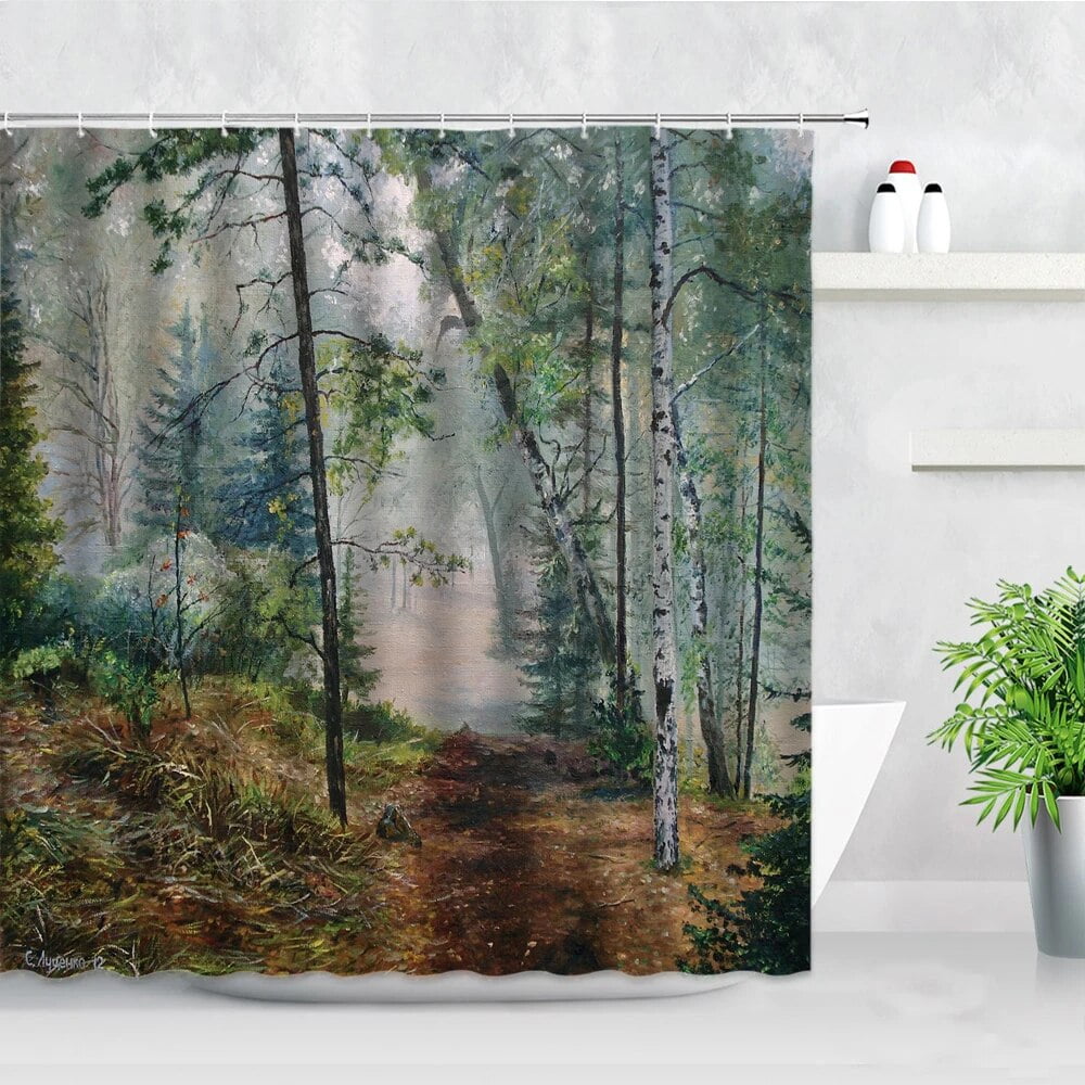 Autumn Forest Landscape Shower Curtains Yellow Red Maple Leaves Trees ...