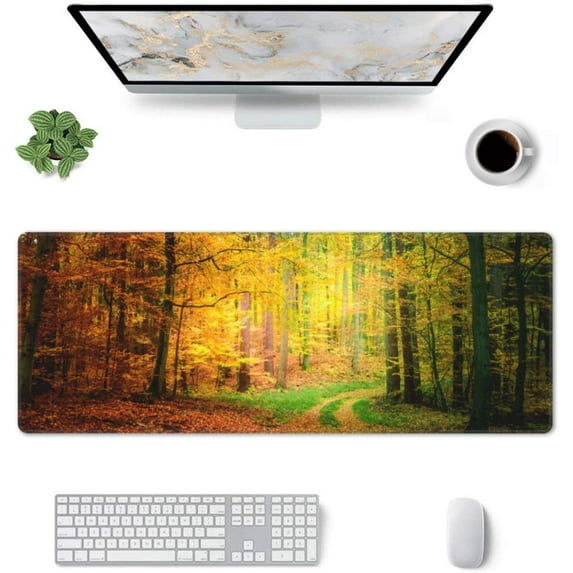 Autumn Forest -Mouse Pad, Big Desk Mat, Extended Gaming Mouse Pad, Mouse Mat with Non-Slip Rubber Base & Stitched, 31.5 X 11.8 in Large Desk Pad for Keyboard, Mouse, Home and Office