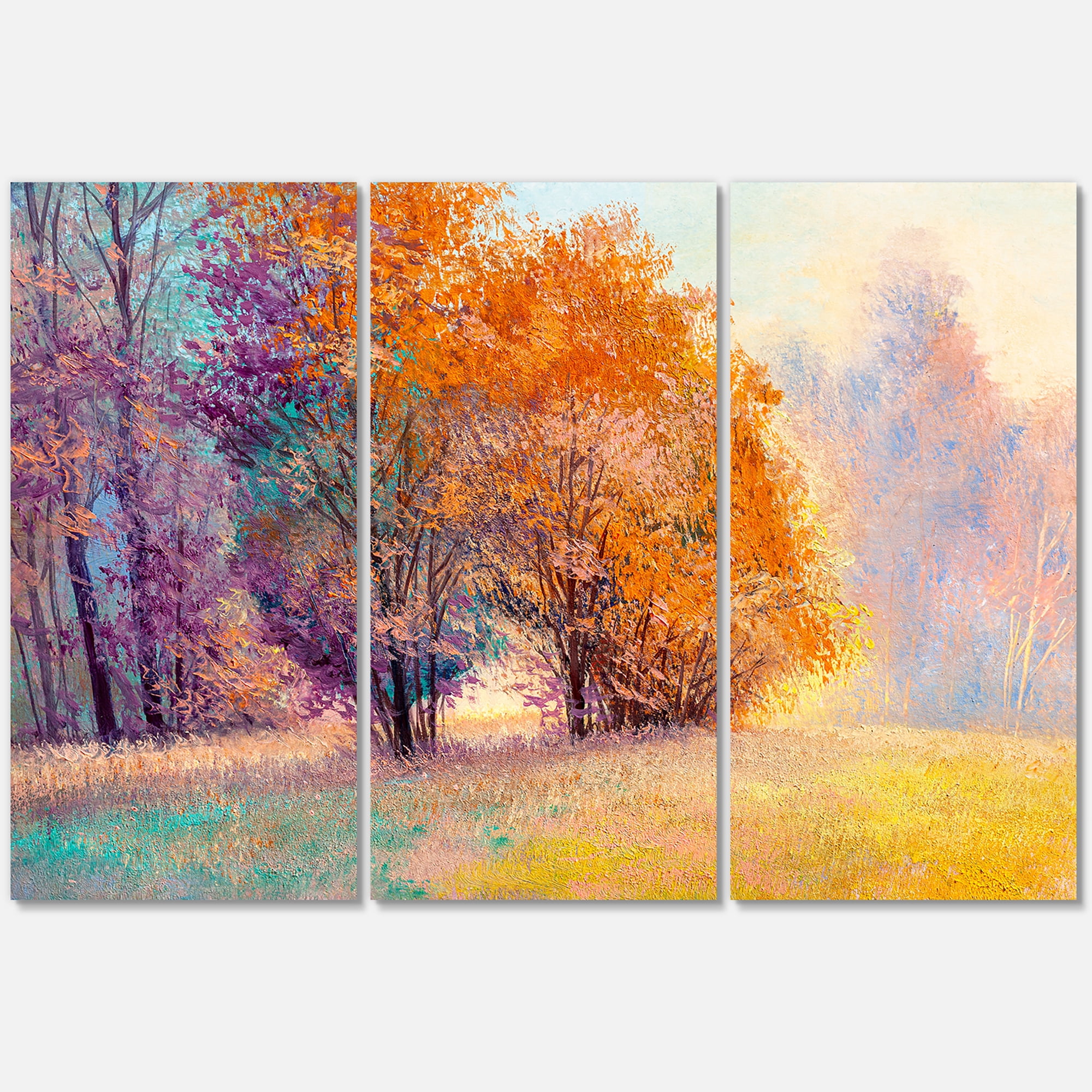 Autumn Forest Orange Leaves Landscape 28 in x 36 in Painting Canvas Art Print, by Designart