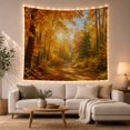 thumbnail image 1 of Autumn Forest Path under Golden Canopy, Peaceful Illustration for Nature Lovers, Woodland Wall Art, Housewarming Gift, Tapestry Wall Hanging for Bedroom and Living Room, 1 of 7