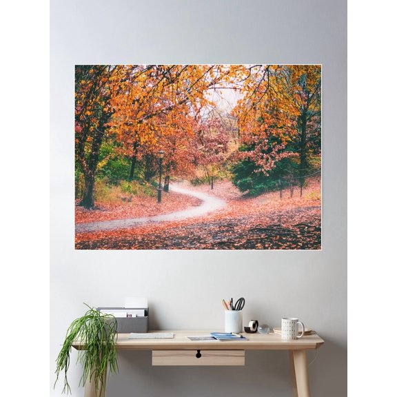Autumn Forest Path In Brooklyn New York City Poster Wall Art, Modern Wall Decor For Living Room Bedroom, 24x36 UNFRAMED