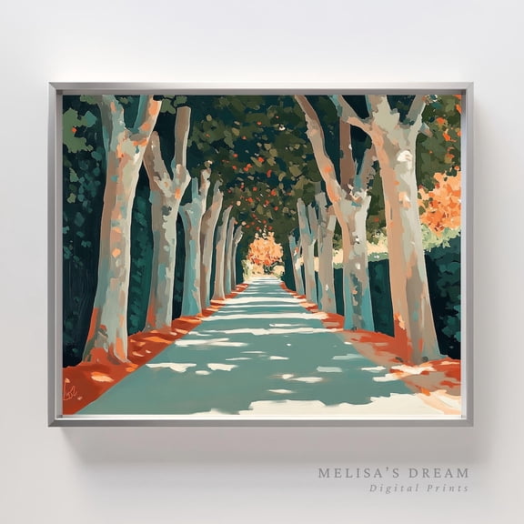 Autumn Forest Path Print Scenic Landscape Woodland Wall Art, Stretched Canvas 16x20in