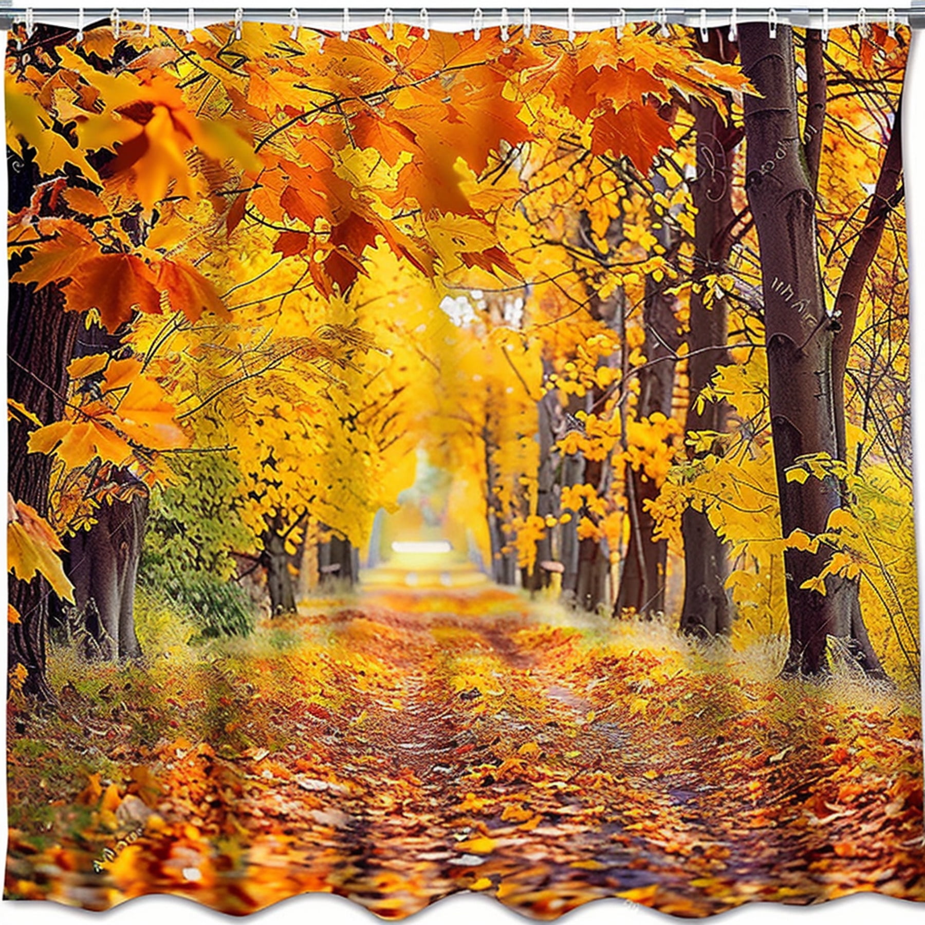 Autumn Forest Path Shower Curtain with Yellow and Orange Leaves Maple
