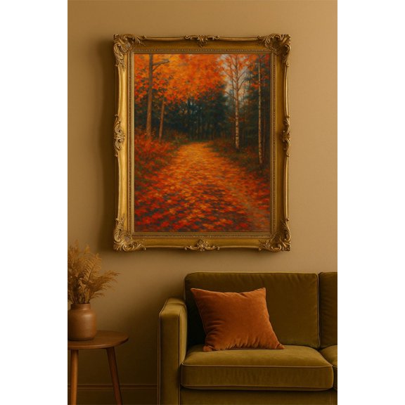 Autumn Forest Pathway Fall Leaves Unframed Paper Print