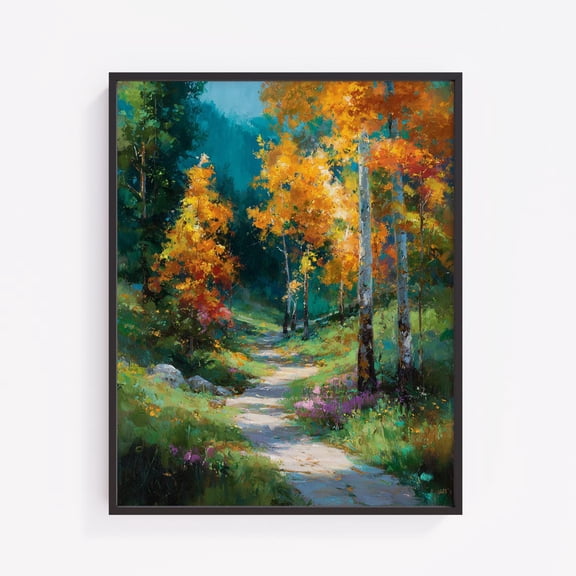 Autumn Forest Pathway Print Poster Rustic Fall Landscape Art, Cottagecore Charm, Impressionist Nature Scene, Vintage Wall Decor 179, Size 8x12 UNFFRAMED F03.1.7l5