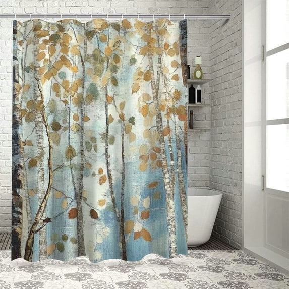 Autumn Forest Retreat: Waterproof Birch Tree Shower Curtain with Hooks – Durable & Eco-Friendly, Perfect for Modern Home Decor