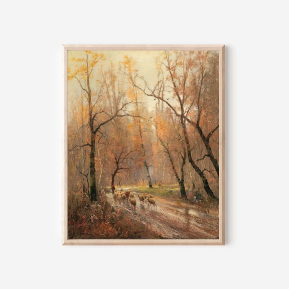 Autumn Forest Sheep – Vintage Landscape Art Poster Home Decor, 24x36 UNFRAMED