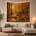 thumbnail image 1 of Autumn Forest Stream Through Open Wooden Windows, Serene Rustic Style for Nature Lovers, Landscape Wall Decor Housewarming Gift, Tapestry Wall Hanging for Bedroom and Living Room, 1 of 7