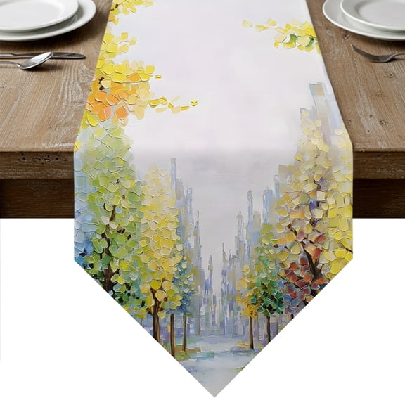 Autumn Forest Table Runner Linen Burlap Table Runner 72 Inches Long Birch Trees Oil Painting Art Dresser Scarves for Kitchen Island Coffee Dining Room Party Wedding Banquet Holiday Decoration 16"x72"
