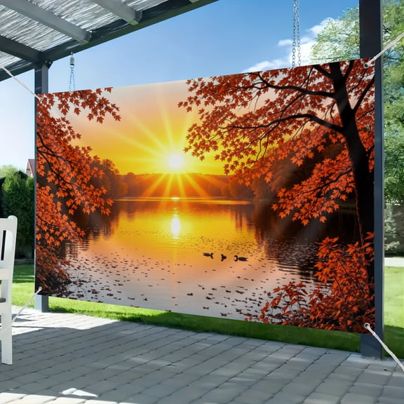 Autumn Forest Tapestry Fall Yellow Trees and Lake Sunset Landscape Photo Tapestry Fall Thanksgiving Decorations Tapestry for Bedroom Living Room Dorm Wall Decor,80x60 Inches