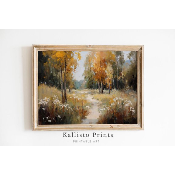 Autumn Forest Trail Print Poster Golden Meadow Landscape, Size 16x24 UNFFRAMED F03.1.6l2736