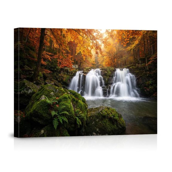Autumn Forest Waterfall Art Wall Art Long Exposure Photo Of Cascading Falls In Mossy Woods For Home Decor, Unframed Paper Print