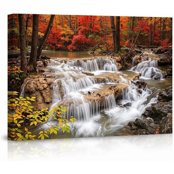 Autumn Forest Waterfall Wall Art Scenic Nature Landscape Fall Leaves Poster
