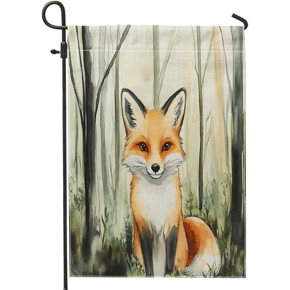 Autumn Fox Garden Flag, Double Sided Burlap Outdoor Fall Decoration for Home and Garden, 12 x 18 Inch, Orange Woodland Fox Design