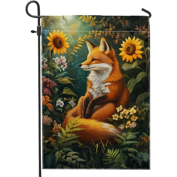 Autumn Fox Garden Flag Double-Sided Decorative Burlap Outdoor Fall Lawn Banner Vibrant Woodland Nature Scene 12 x 18 Inch