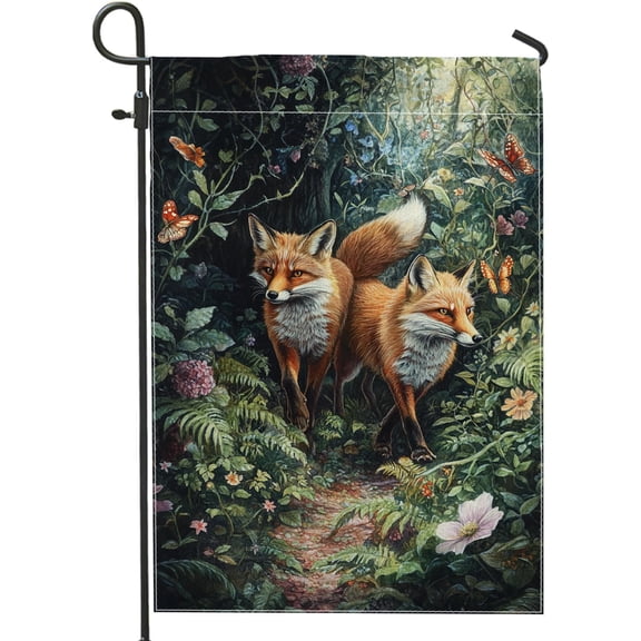 Autumn Fox Garden Flag Double Sided Fabric Outdoor Woodland Animal Lawn Banner Fall Seasonal Yard Decor 12 x 18 Inch